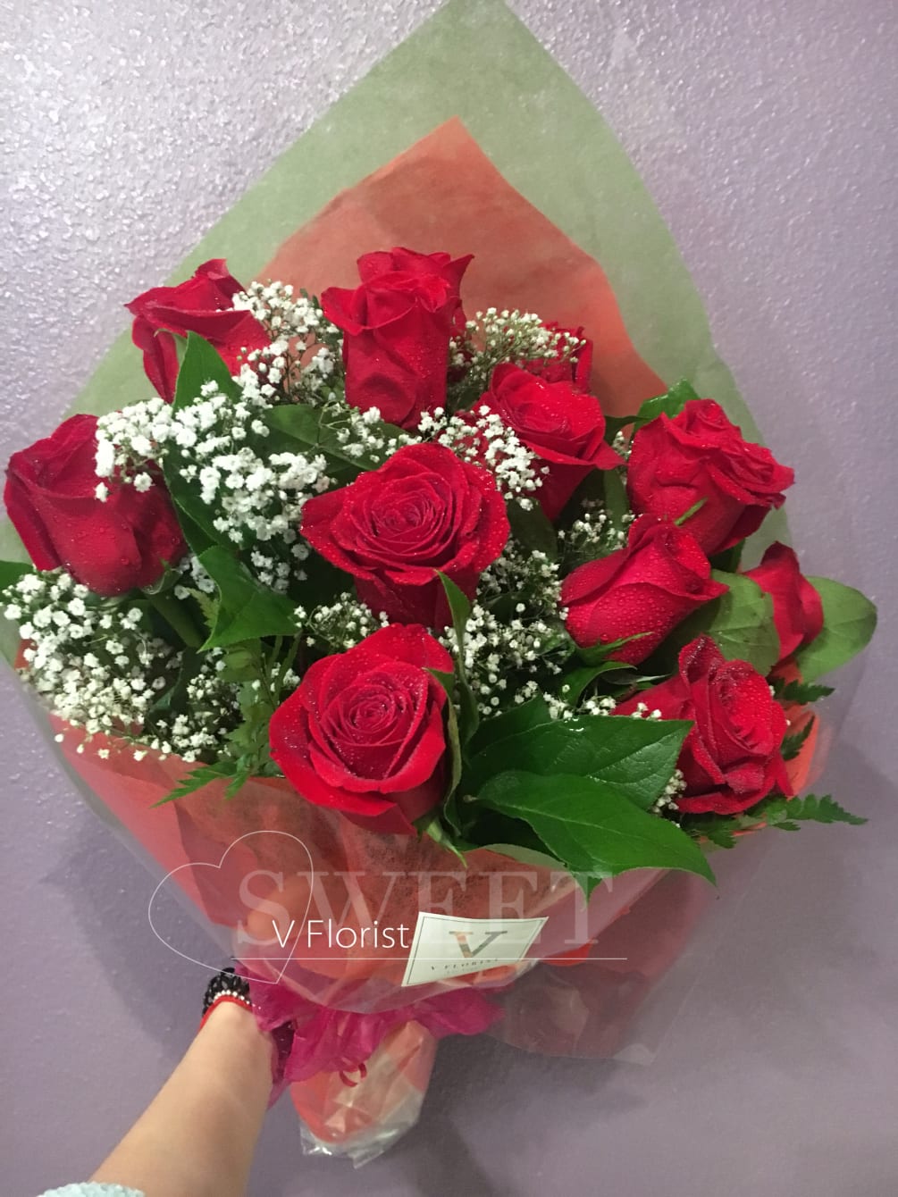 Simple Red Roses Bouquet By V Florist