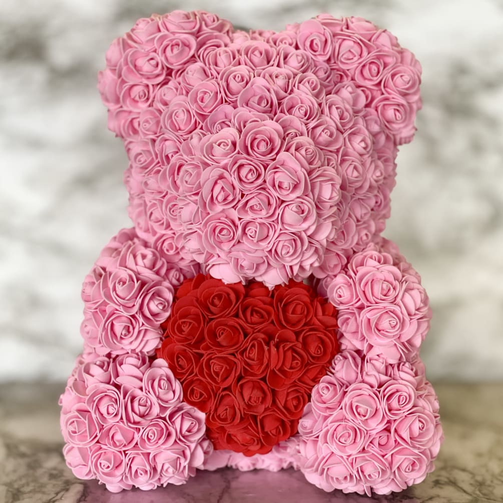 faux roses teddy bear