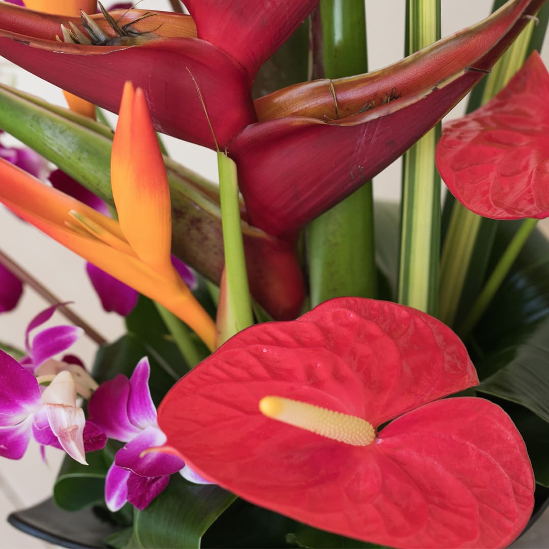 This stylish tall piece featuring colorful exotic flowers is the perfect gift