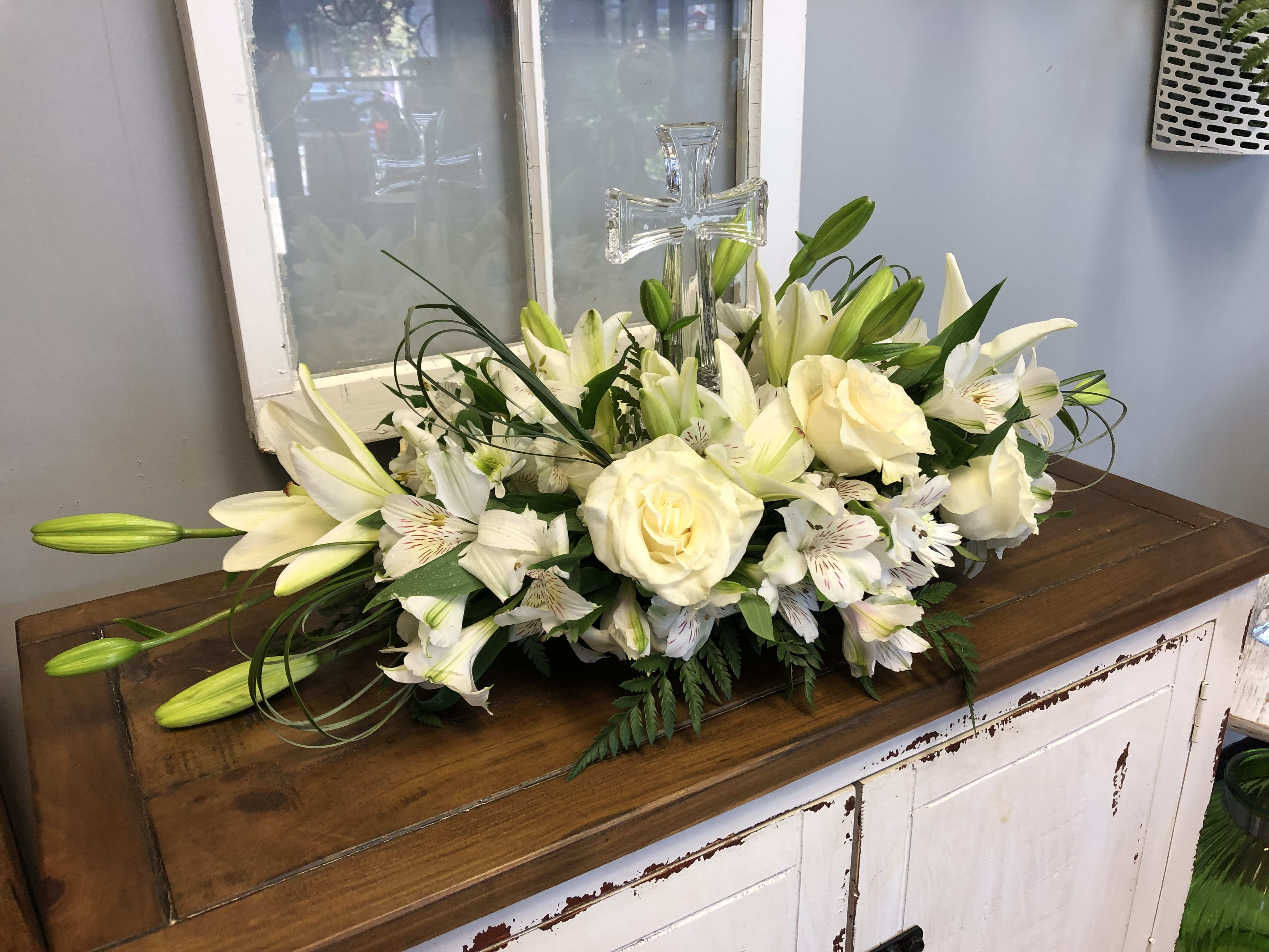 Glass Cross Sympathy Centerpiece in Murfreesboro, TN Enchanted Flower