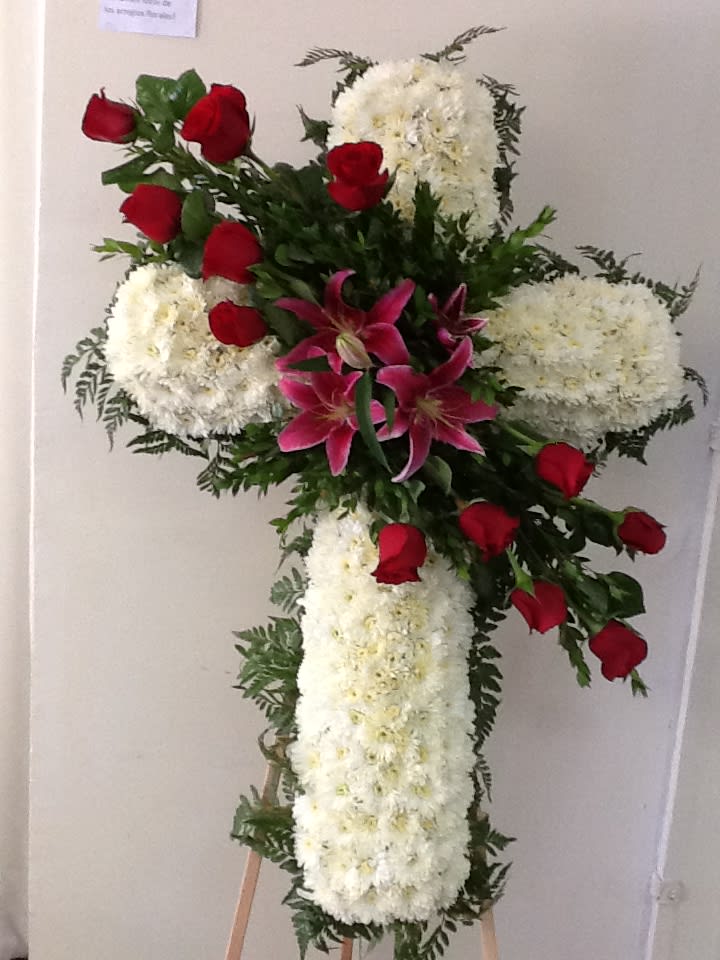 Rest in Peace Cross in Los Angeles, CA Flamingo's Flower