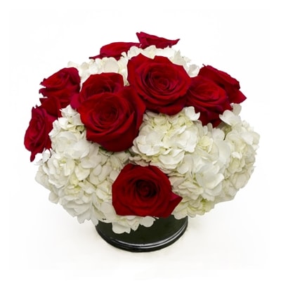 Red Roses White Hydrangeas By Bel Air Flowers
