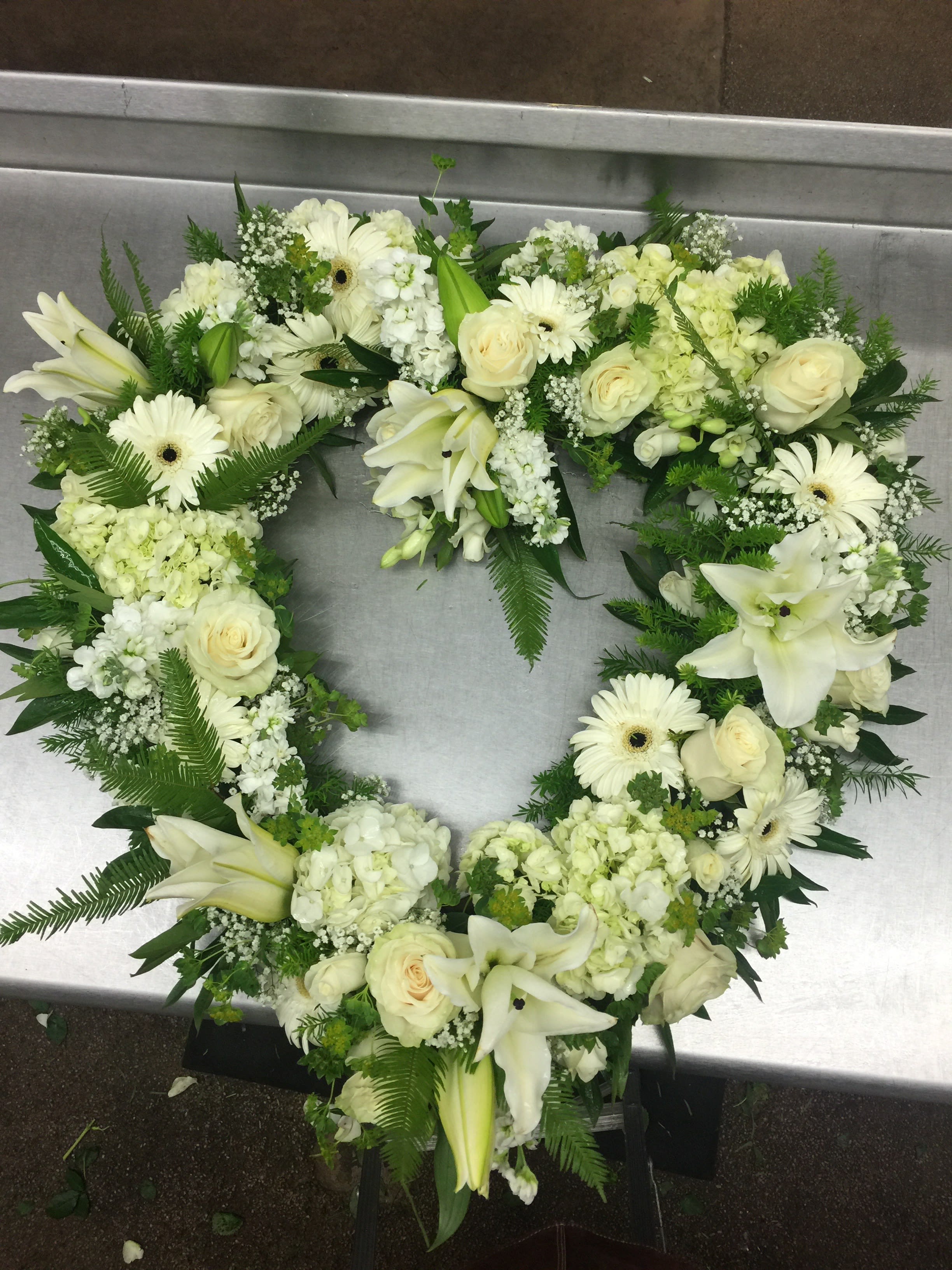 White Heart Funeral Wreath In San Diego Ca Genesee Florist And