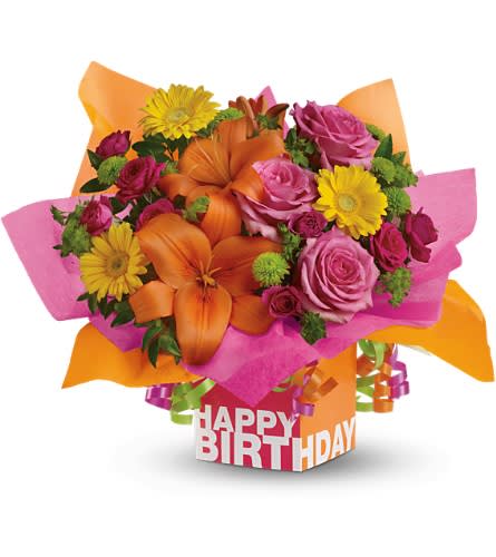 Teleflora S Rosy Birthday Present Artistic Flower Box