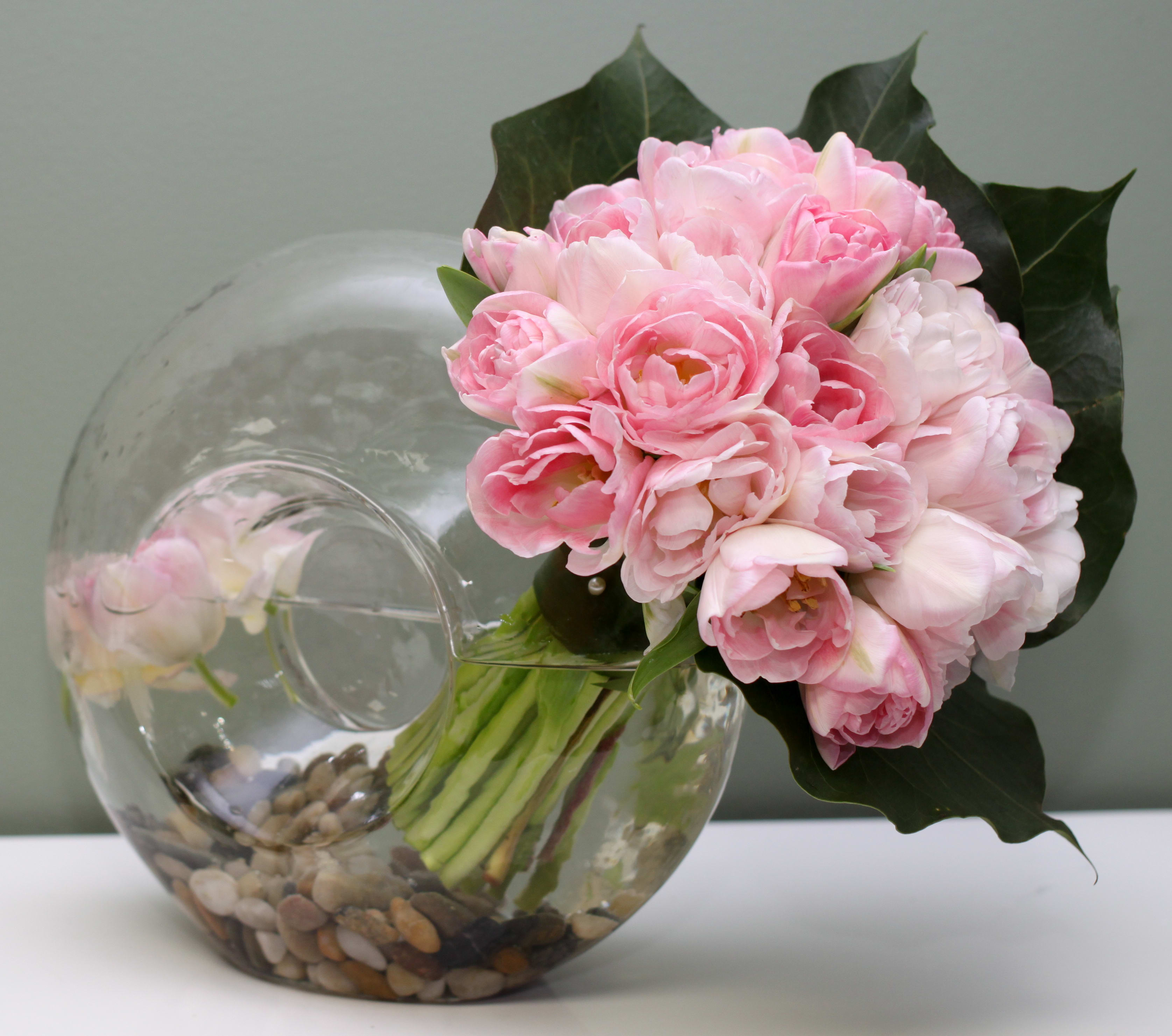 Pink Tulips In A Modern Glass Vase Philadelphia Pa Abundant Blooms Pink Tulips In A Modern Glass Vase