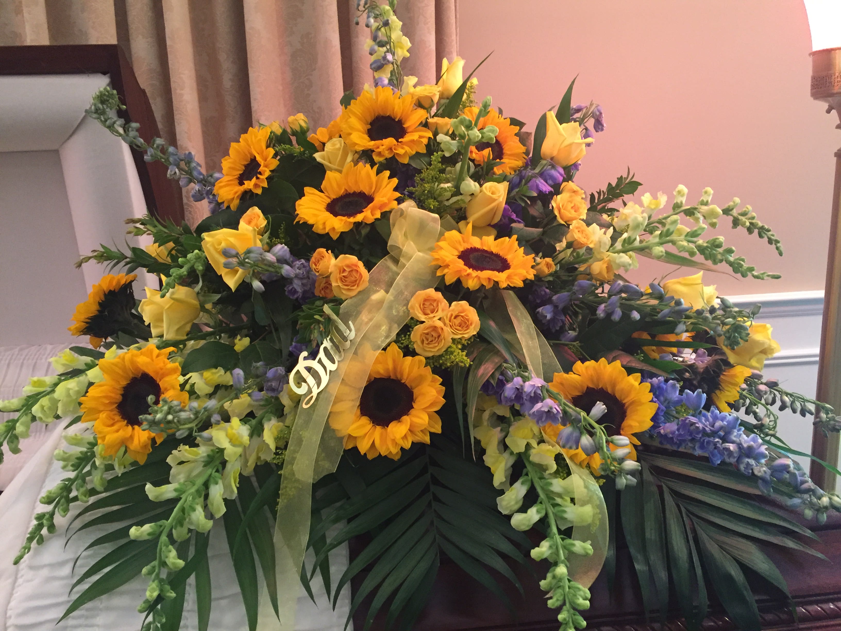 Casket Spray Yellow And Blue In Parsippany Nj Landmark Florist