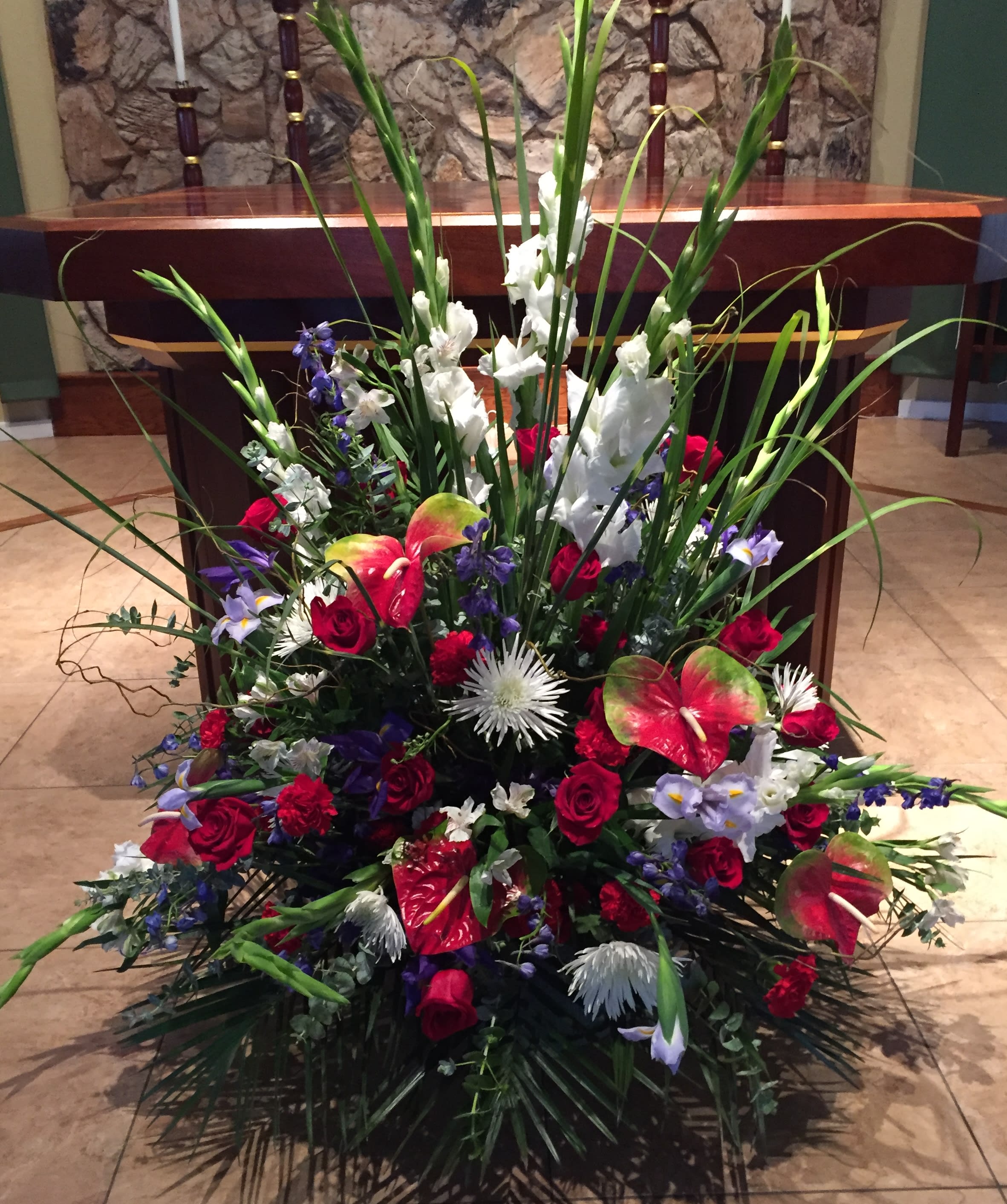 Large Red White Blue Altar Arrangement In Concord Ca Full Bloom