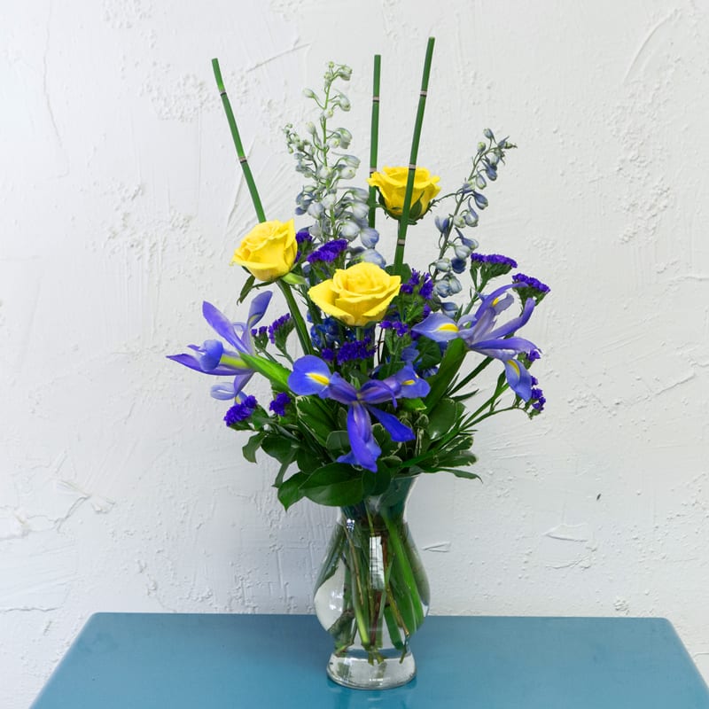 Yellow Roses and Irises in New Orleans, LA Mona's Accents