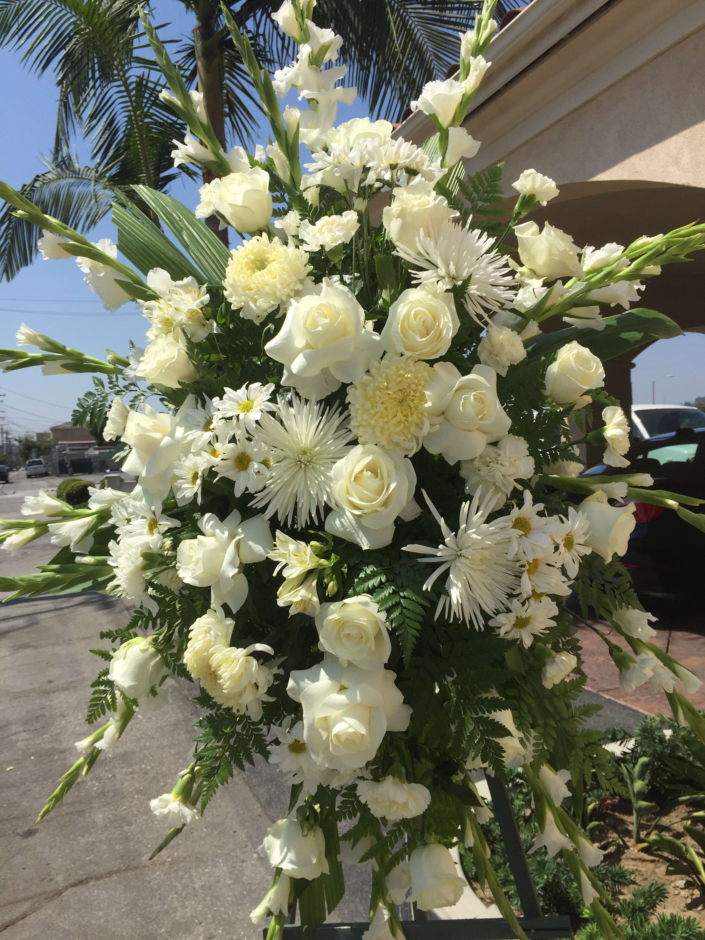 White Funeral Spray Arrangement in Los Angeles, CA | Highland Park Florist