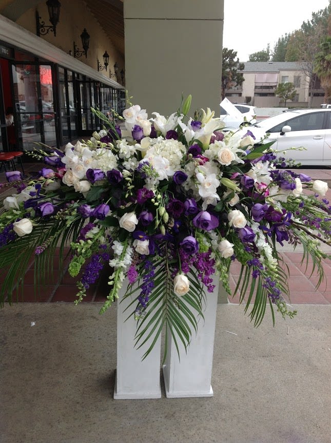 White and Purple Casket Spray by Robinson's Flowers