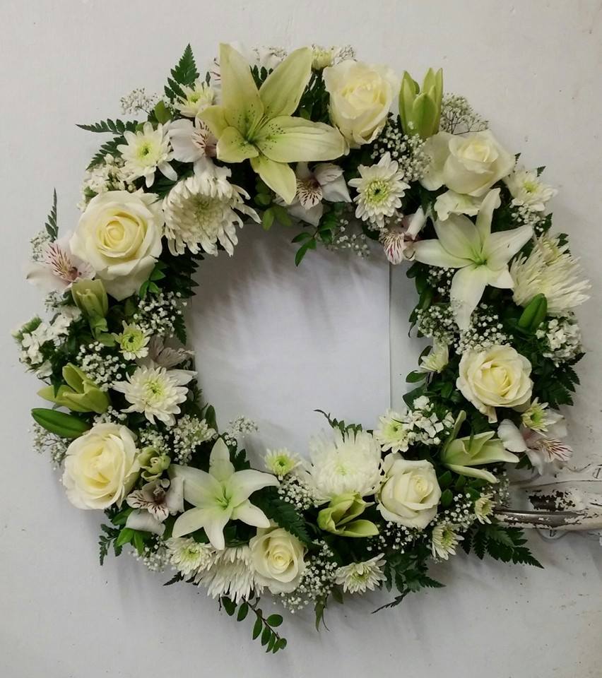 funeral wreath in white