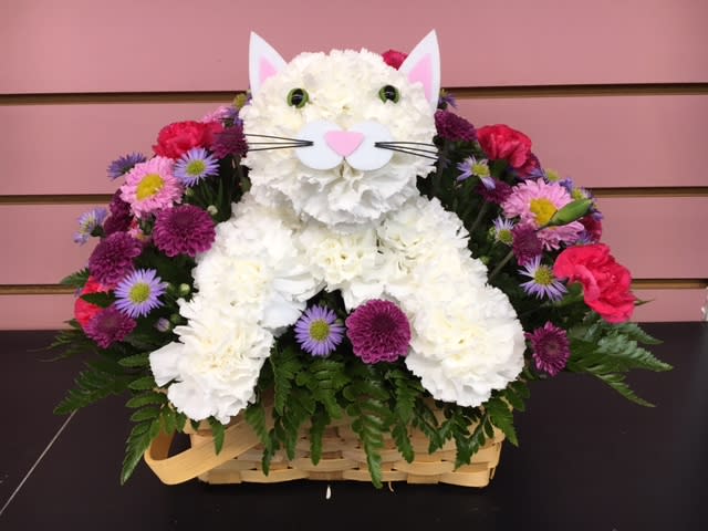 Adorable Cat Bouquet In Basket By Mr Bokay Flowers Greenhouse