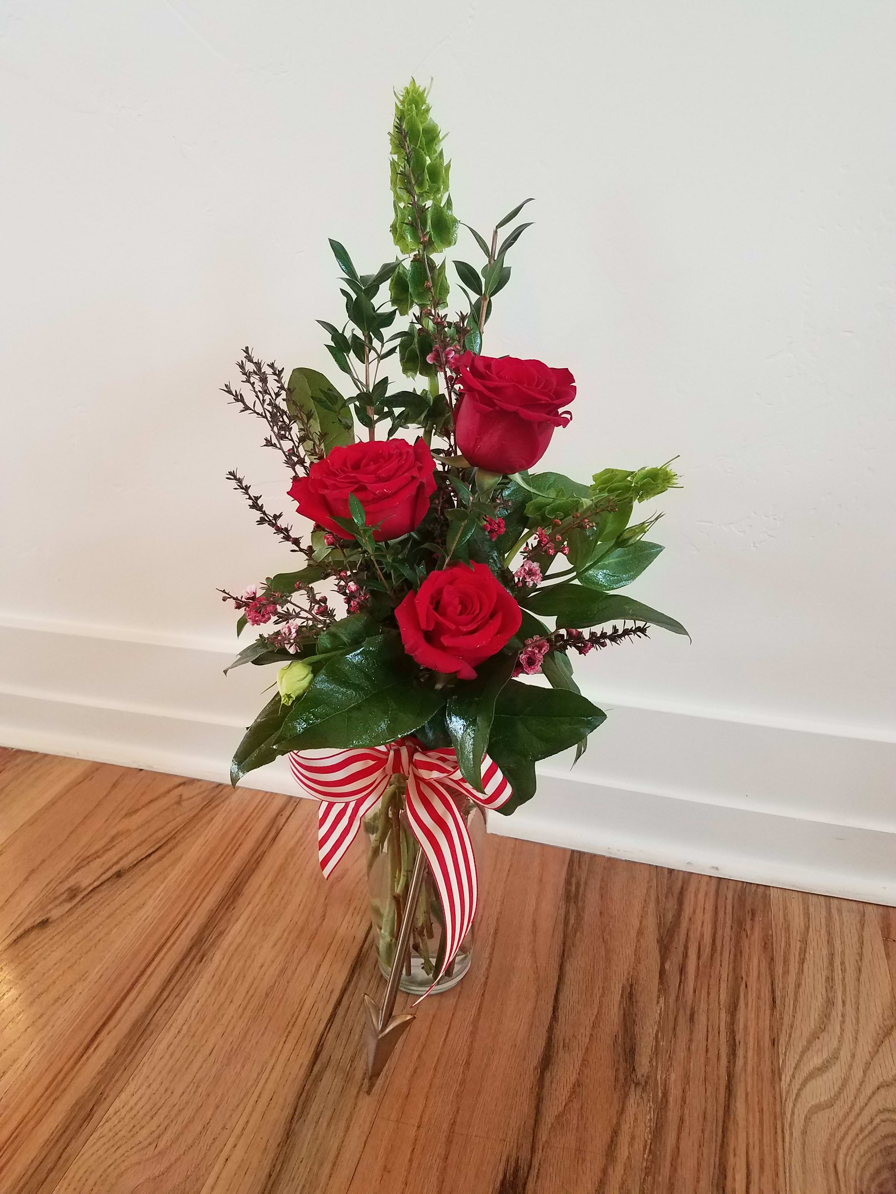 Classic 3 Rose Valentine Arrangement West Jordan Florist