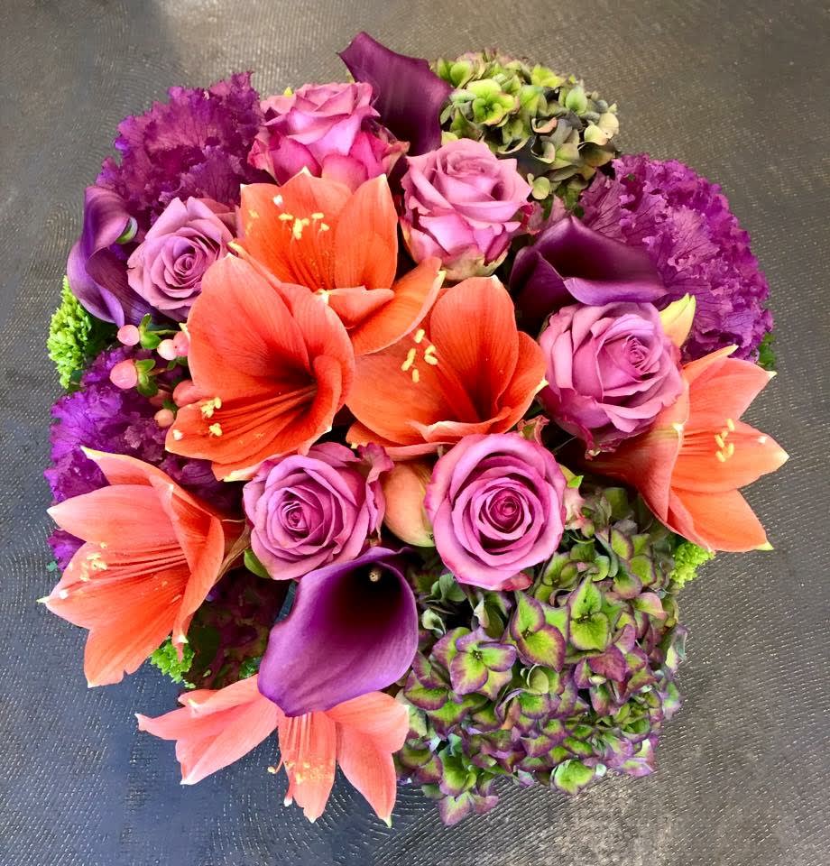 purples and peach in Scarsdale, NY Colonial Village Flowers