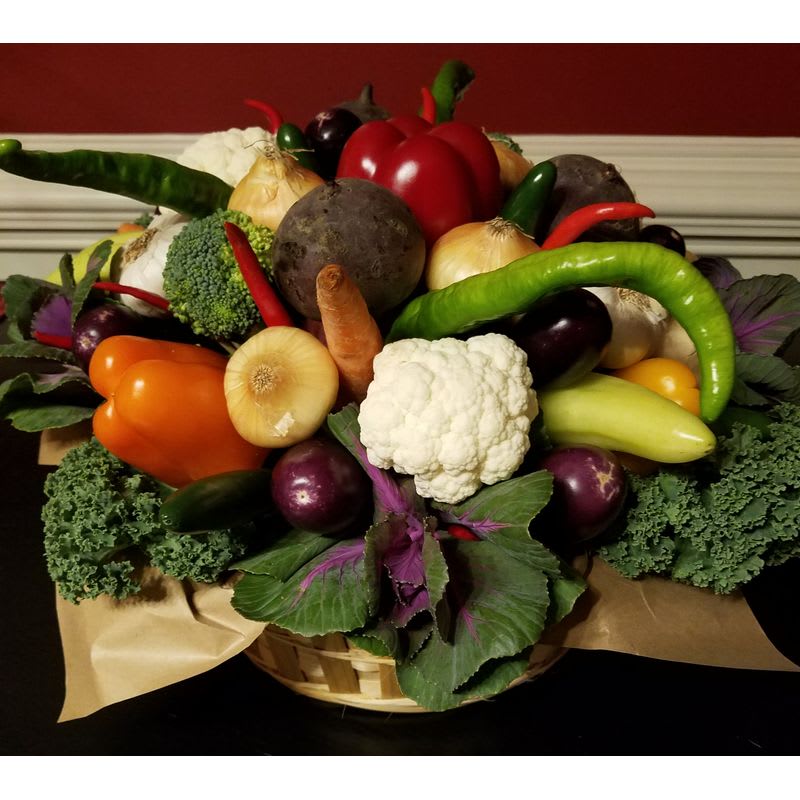 vegetable basket by flowers