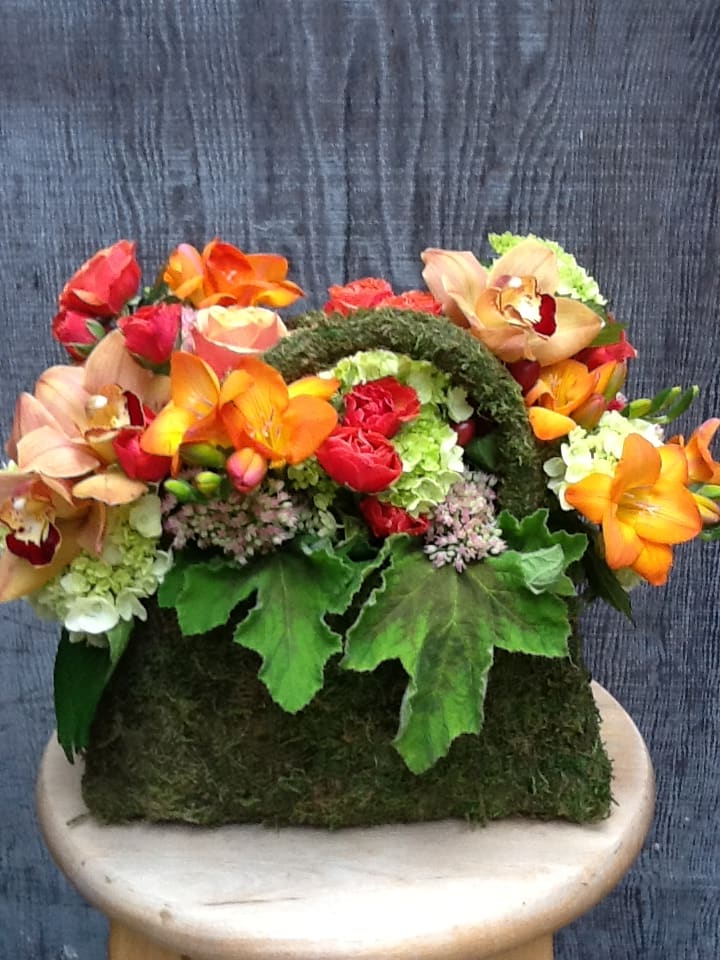 flower purse in garden