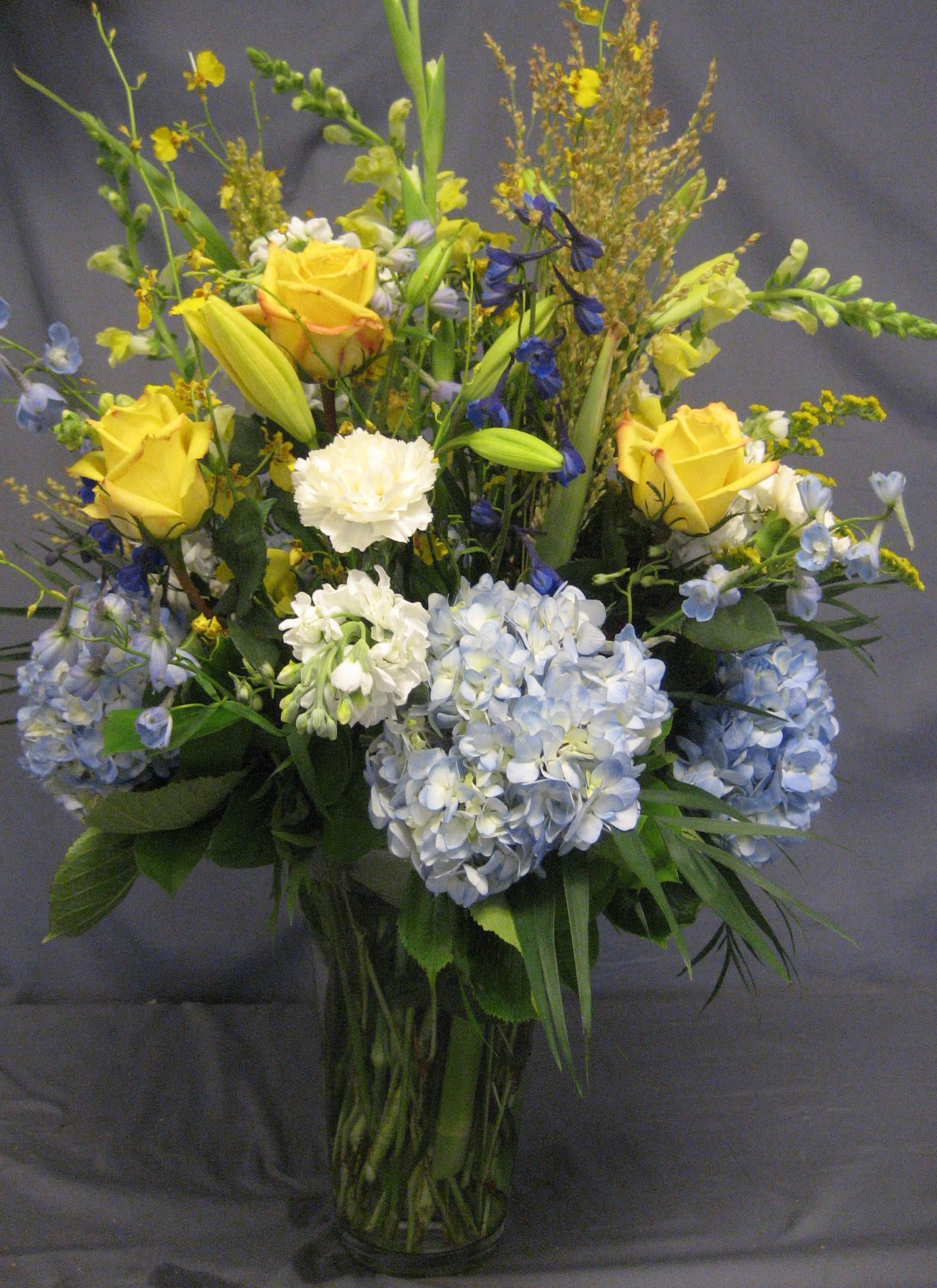 Yellow & Blue Vase V04 in North Wales, PA The Rhoads Garden