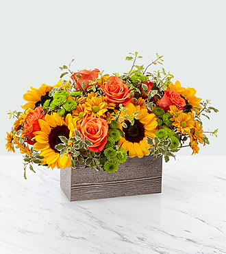 Sunflower And Rose Fall Box Arrangement In Hampton Falls Nh Flowers By Marianne