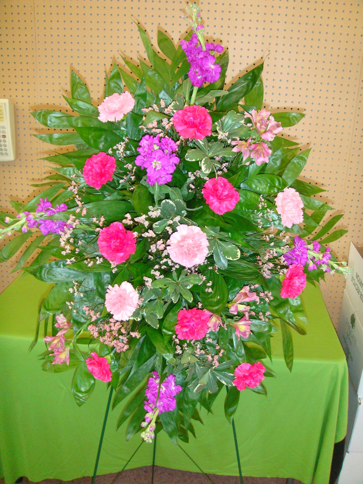 SAE22 Standing Sympathy Spray Multi Color Carnations,Stock