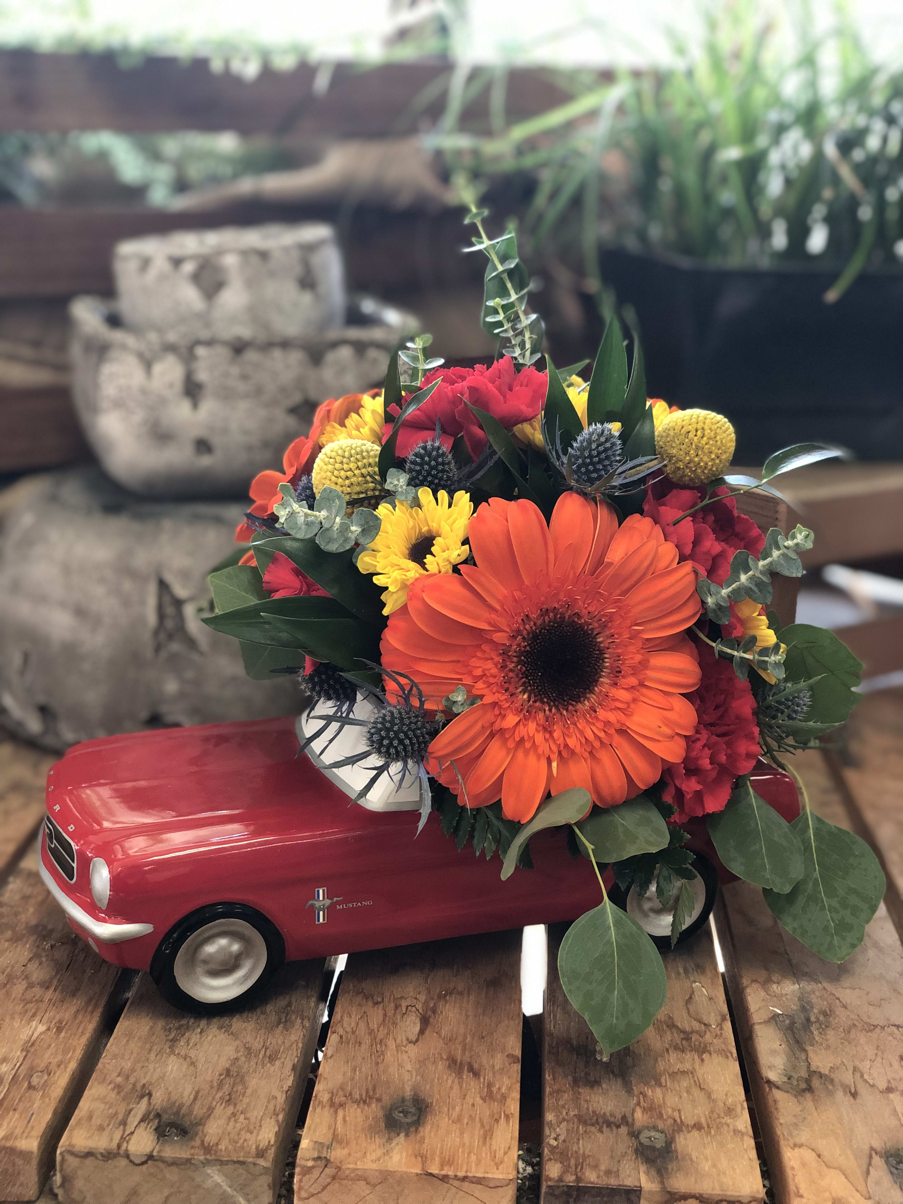 Red Mustang Arrangement in Modesto, CA | Fresh Ideas Flower Co