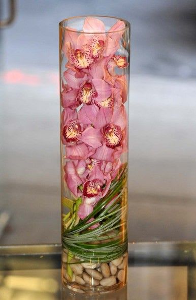 Cymbidium Orchids In Cylinder Vase 6986