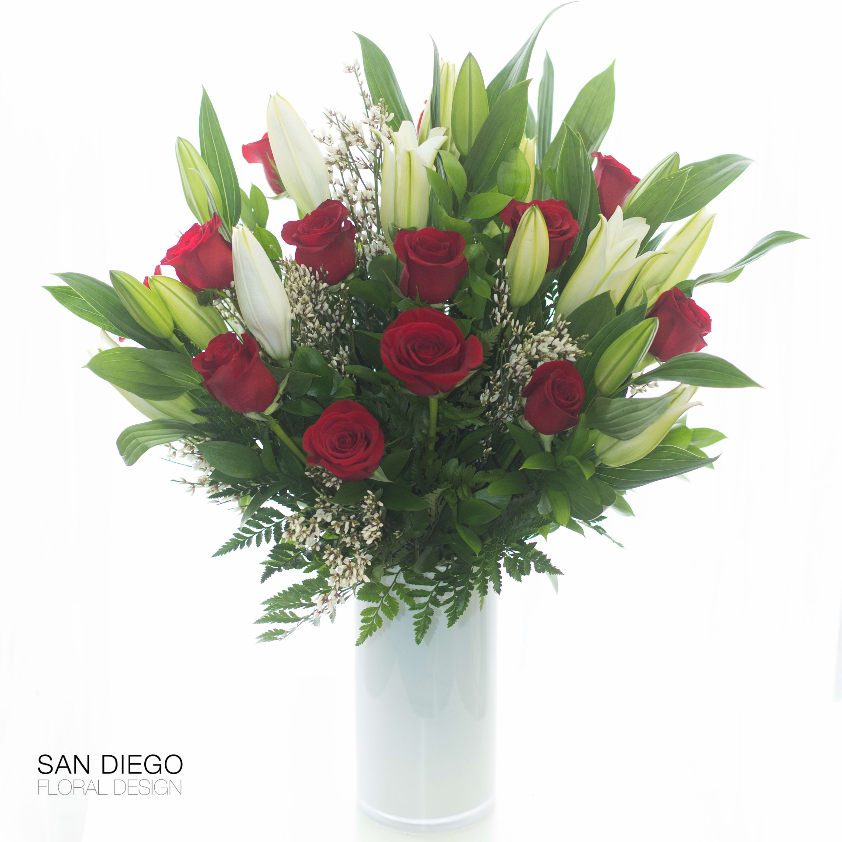 A Dozen Roses and Casablanca Lilies in San Diego, CA San Diego Floral Design