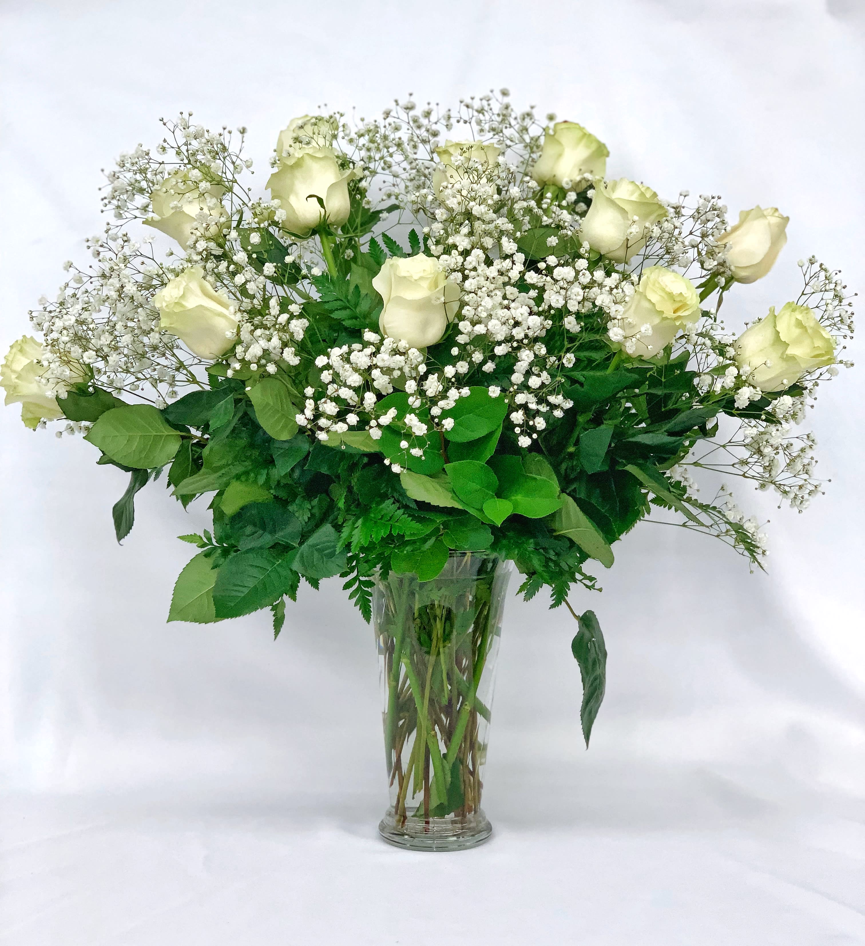 Dozen Medium Stem White Roses By Springdale Florist Garden