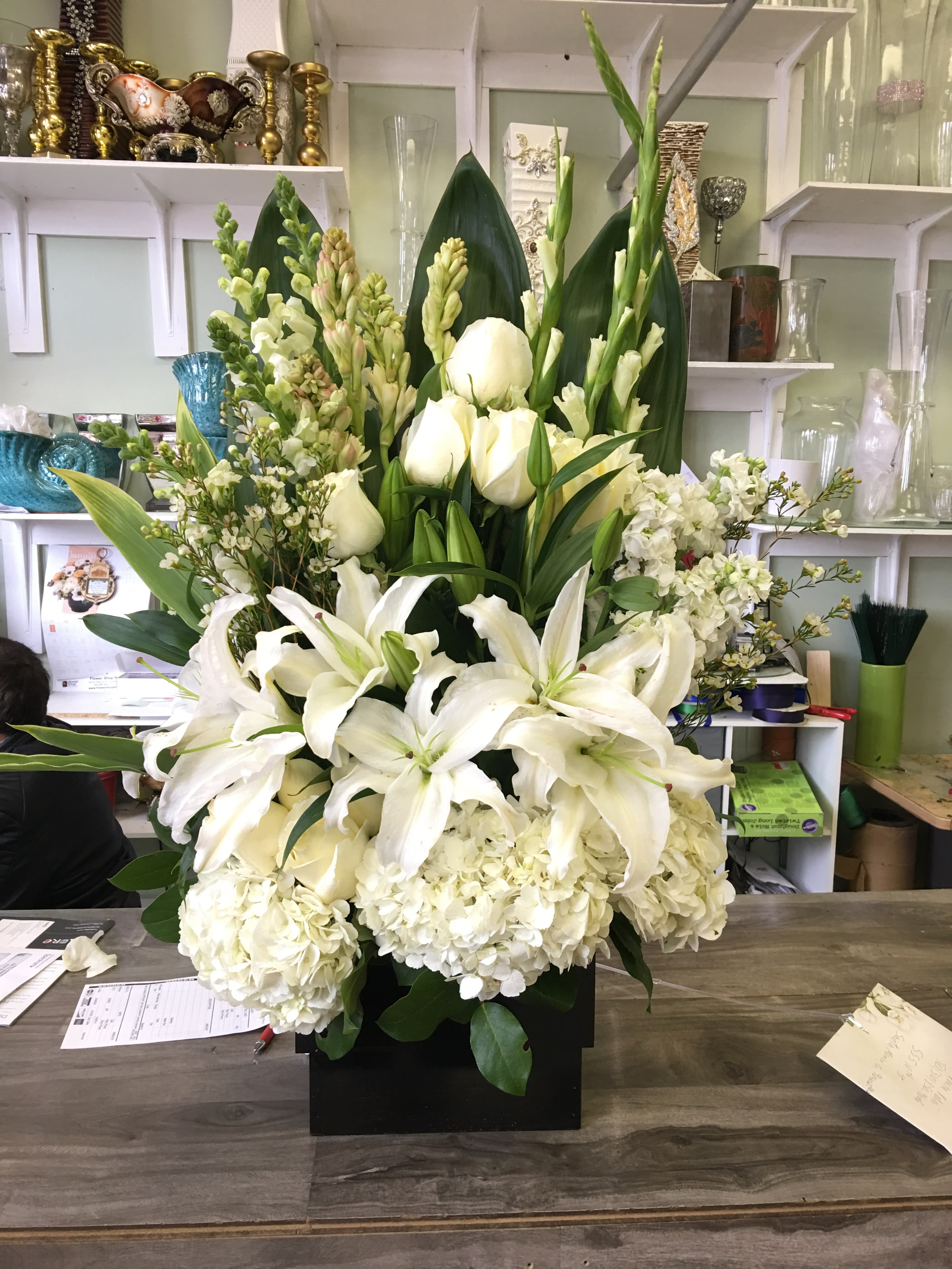 White Rose & Lily Box arrangement in Encino, CA Spring Flowers