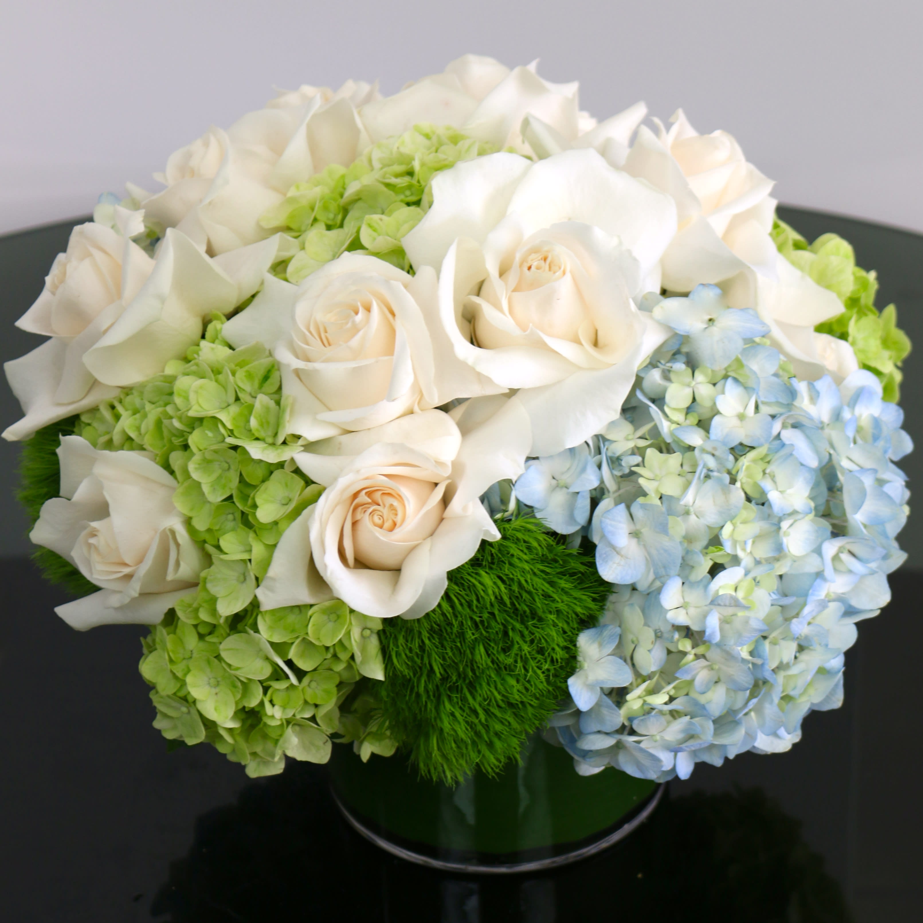 White Roses And Blue Hydrangeas In Zionsville In Zionsville Flower Company