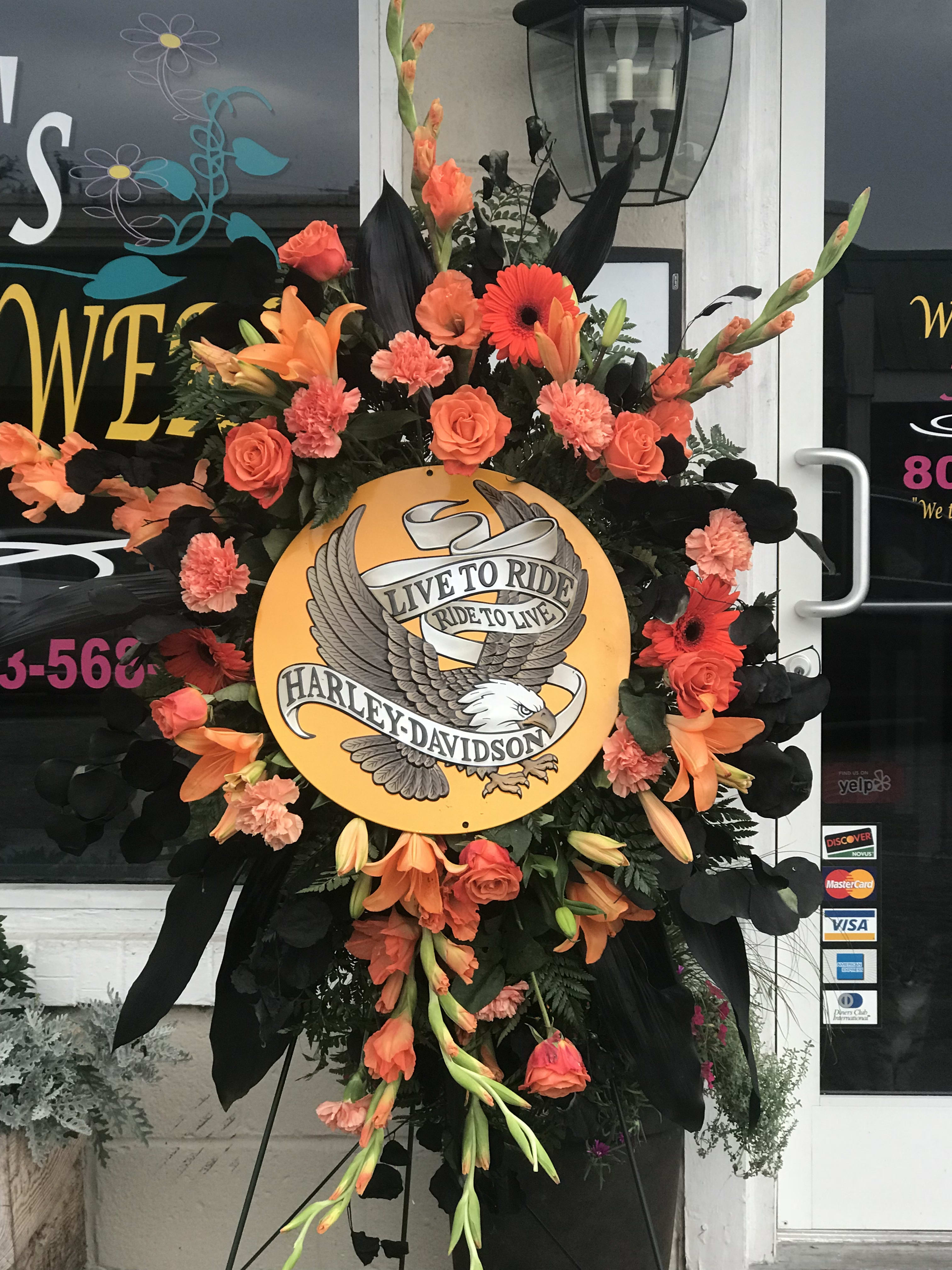 Harley Davidson Last Ride Wreath In Swansea SC Lambs Wildflowers