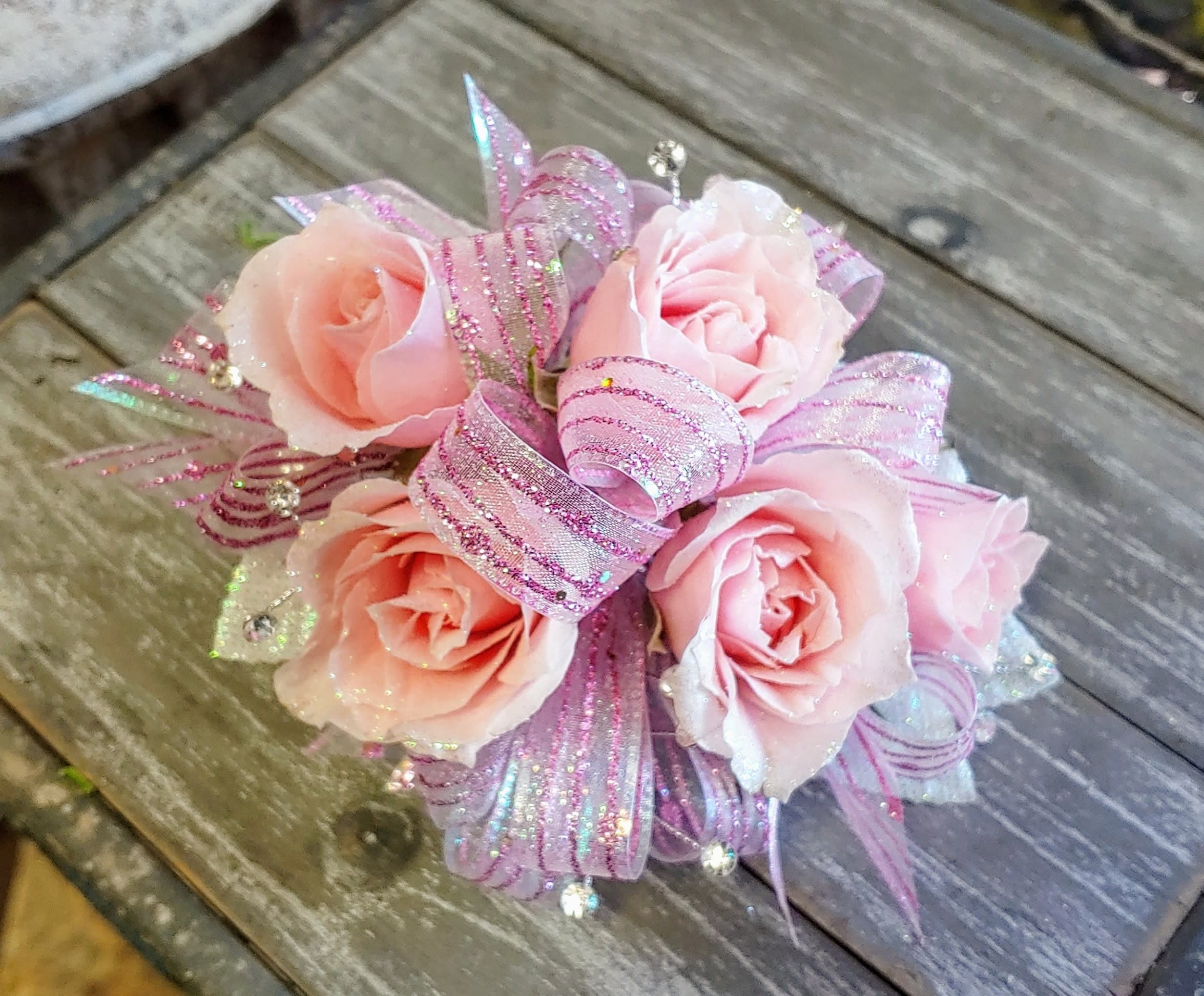Pink Sparkle Wrist Corsage In Las Vegas Nv Windmill Floral Expressions