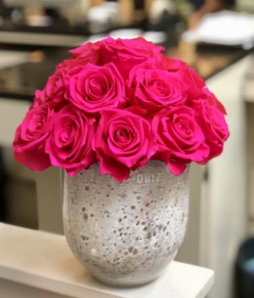 Everlasting Hot Pink Roses In A Creme Bubbelo Vase By Roses And Blooms
