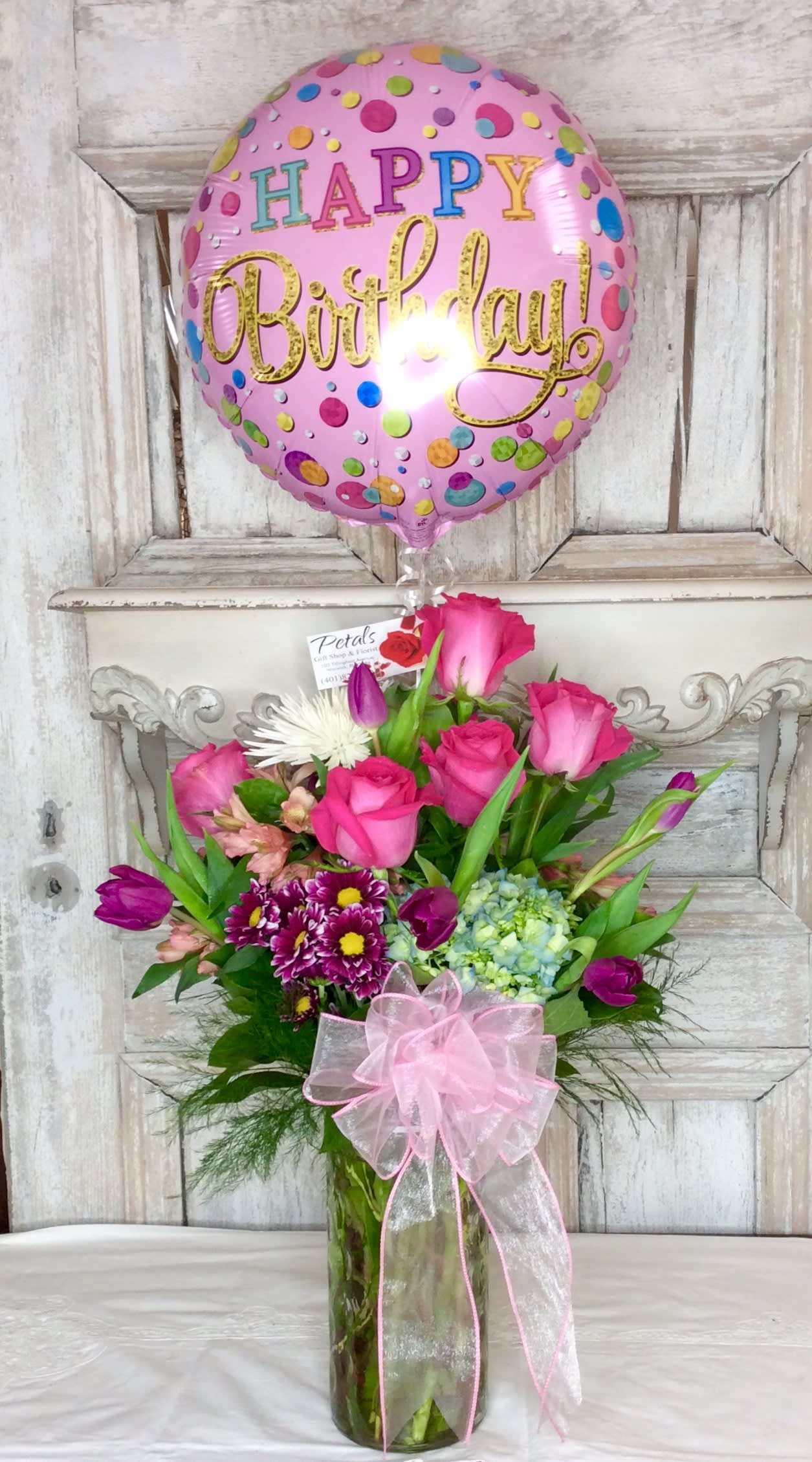 Happy Birthday Balloon & Flowers - Designer Choice in Warwick, RI ...