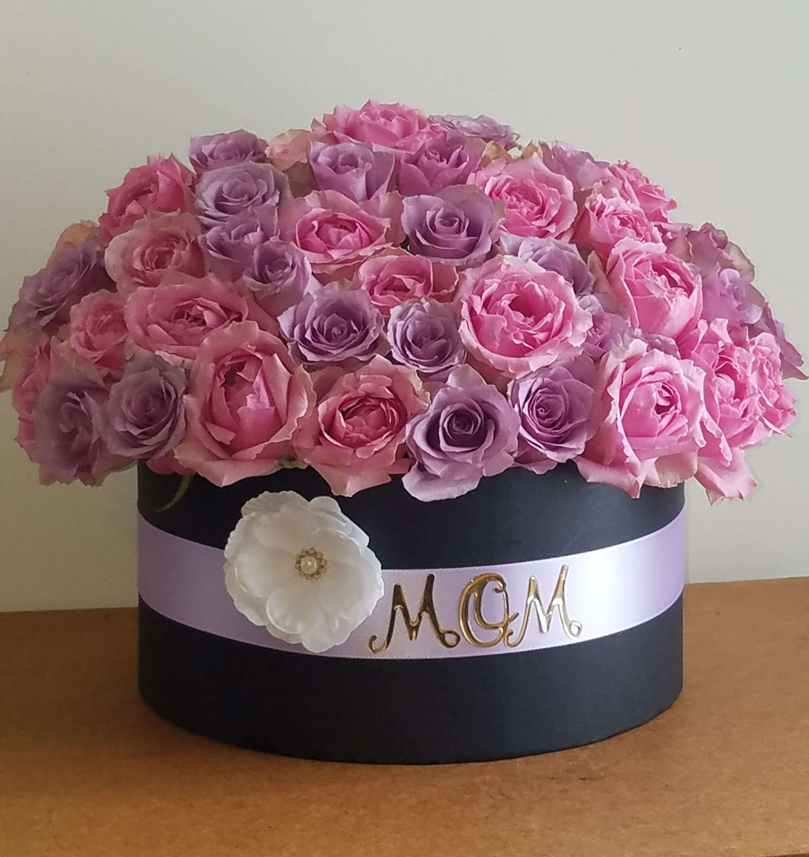 Pink Purple Roses In Black Boxed In West Haven Ct Any Occasion Creation