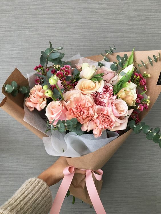 glorious pink bouquet by brendas flowers flower bouquet brown paper