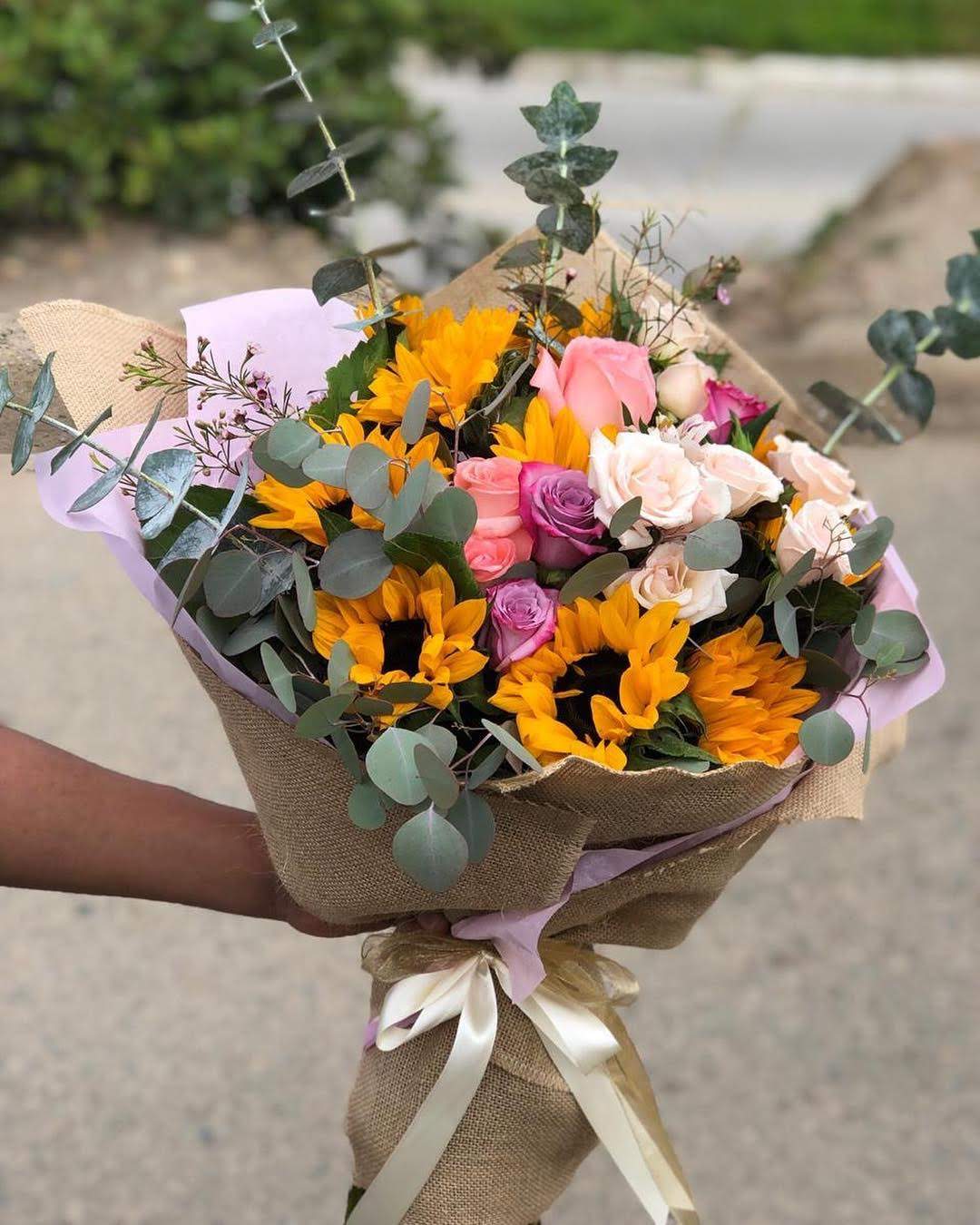 summer glaze bouquet by jimmys flower arrangements flower bouquet brown paper