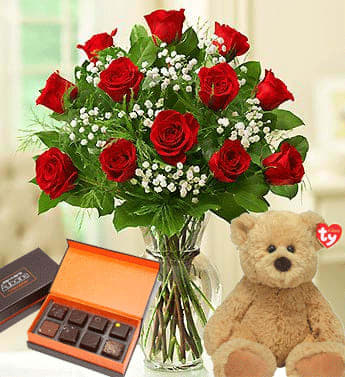 true love bear roses