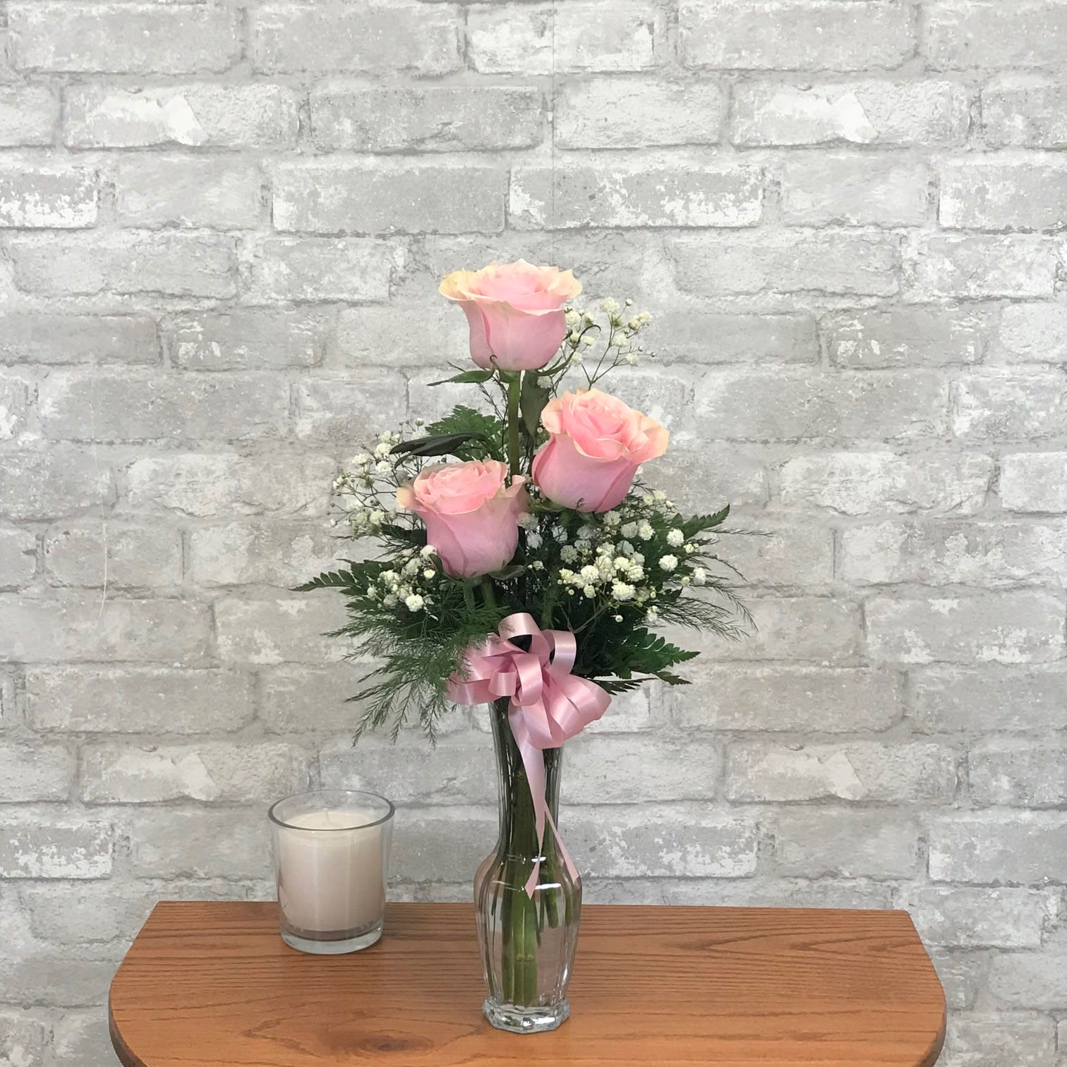 Triple Pink Rose Bud Vase Fg108p In Bensalem Pa Flower Girl Florist