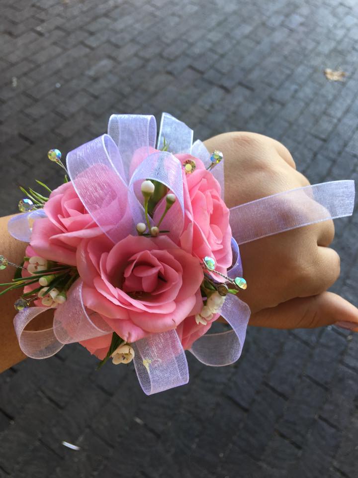 Pink & White Wrist Corsage in Pleasanton, CA | Alexandria's Flowers