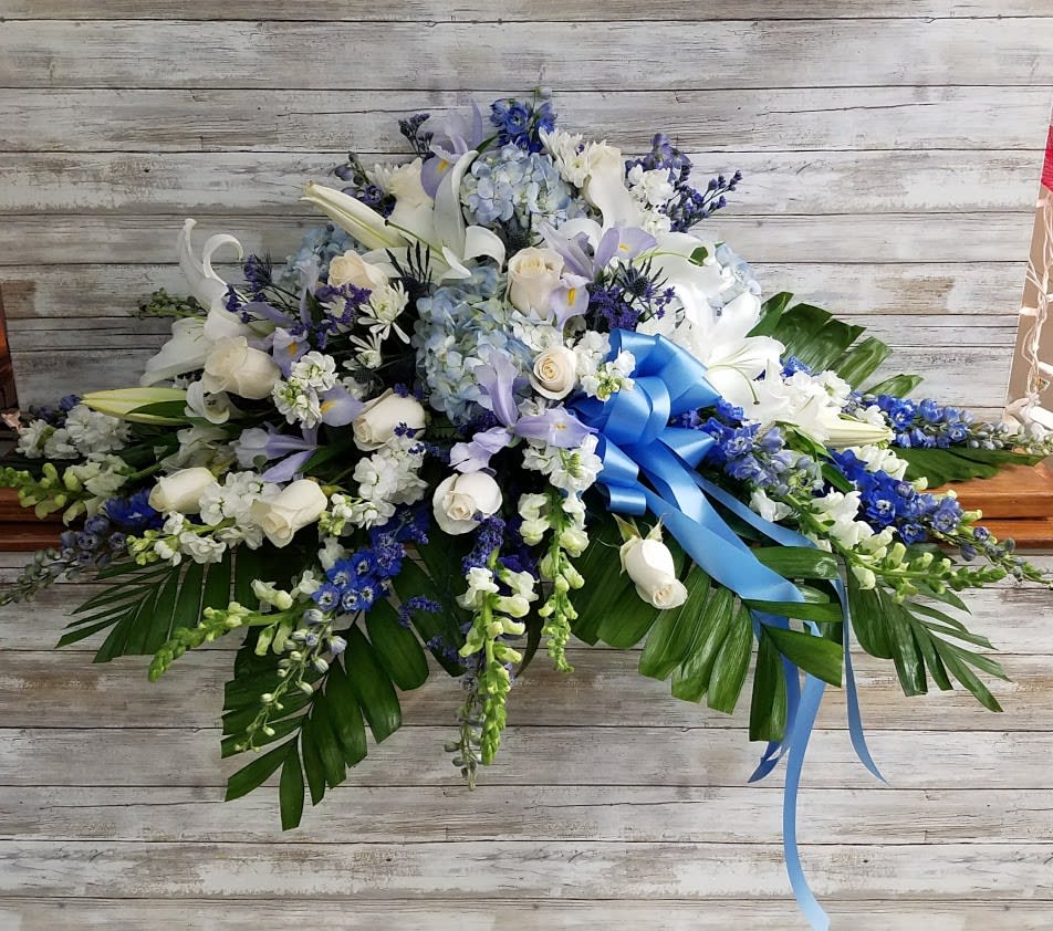 Pale Blue & White Casket Spray Half-Size for Open Casket ...