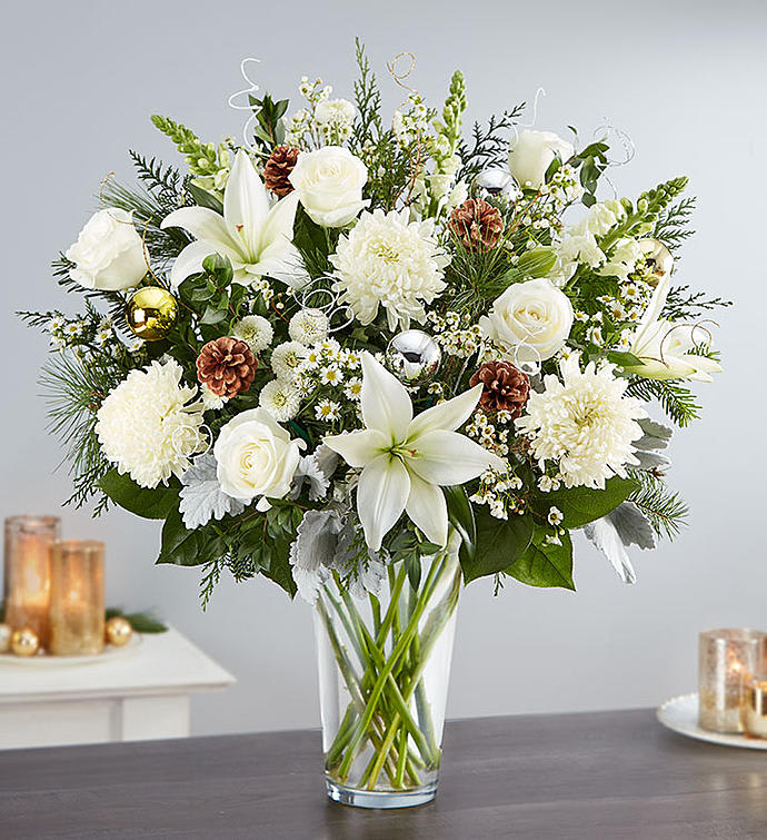 Dazzling Winter Wonderland Flower Arrangement In East Rochester Ny The Flower Shop 1727