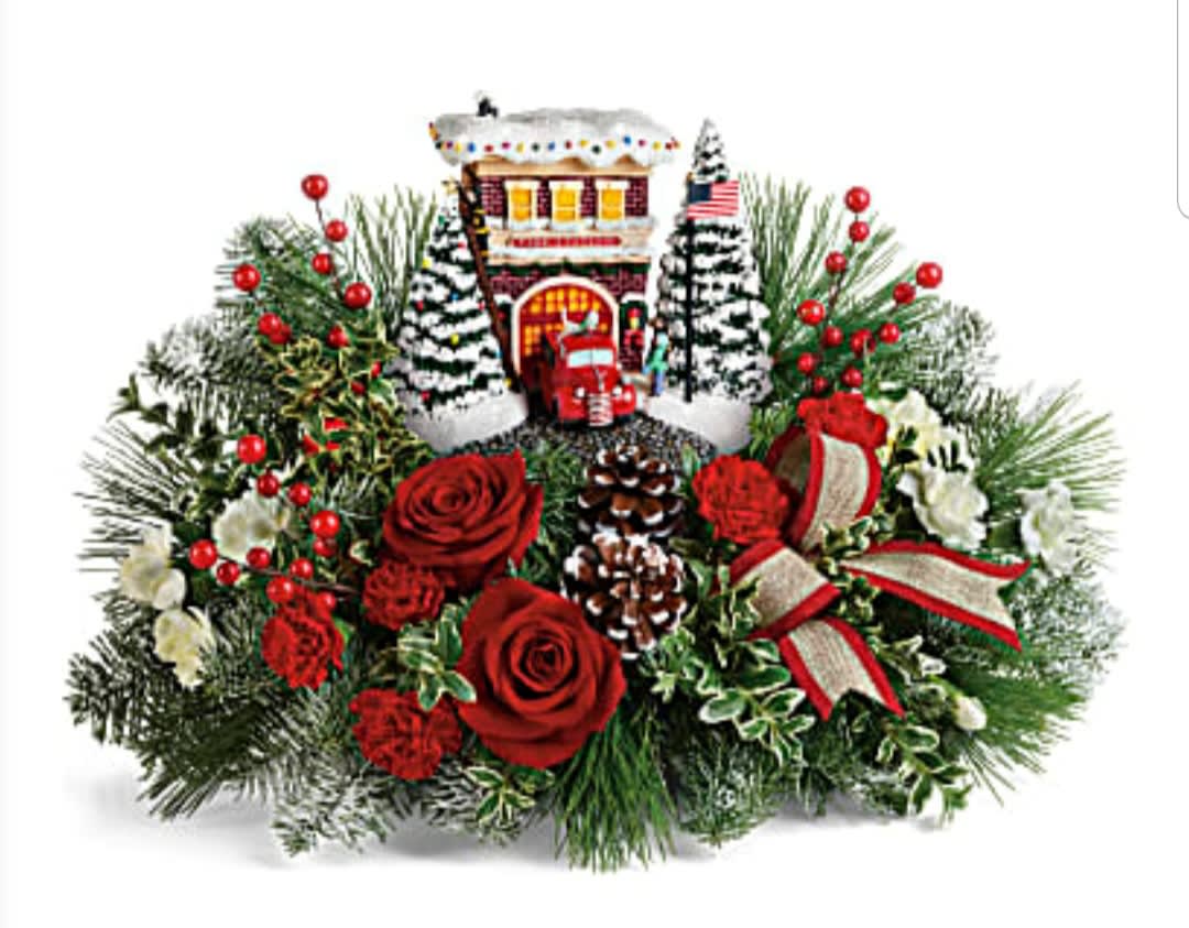 Thomas Kinkade's Festive LightUp Fire Station Bouquet in Yucaipa, CA