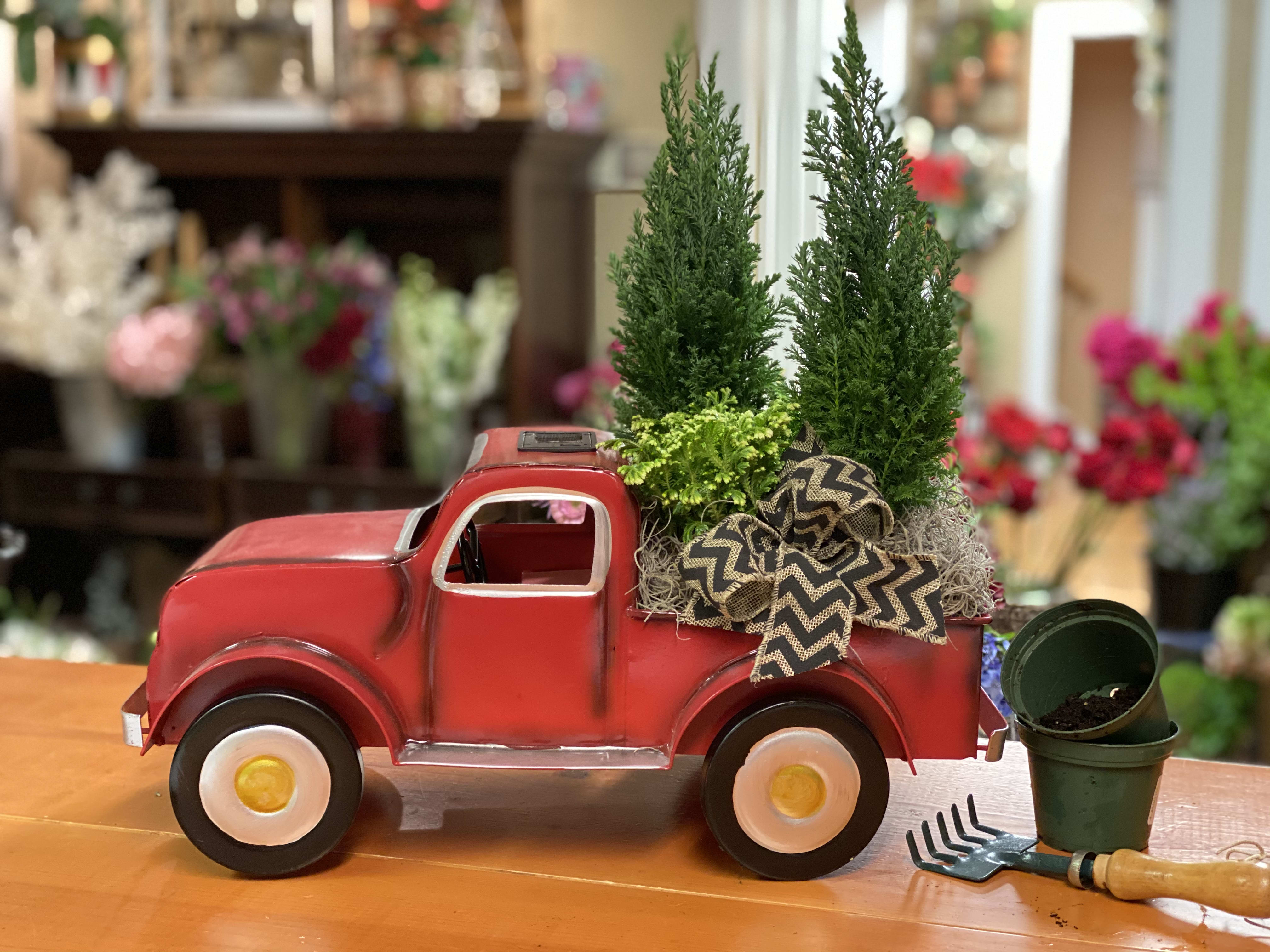 RED Pick up Truck Planter! in Cary, IL Wildrose Floral Design