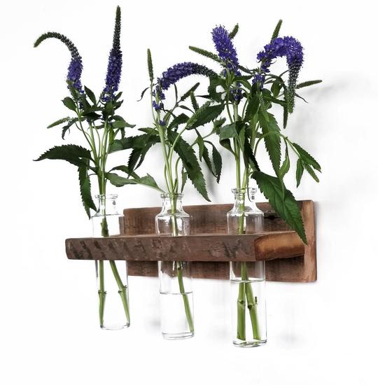 New Century Old Reclaimed Wood Wall Vase 3 Bottle With Flowers