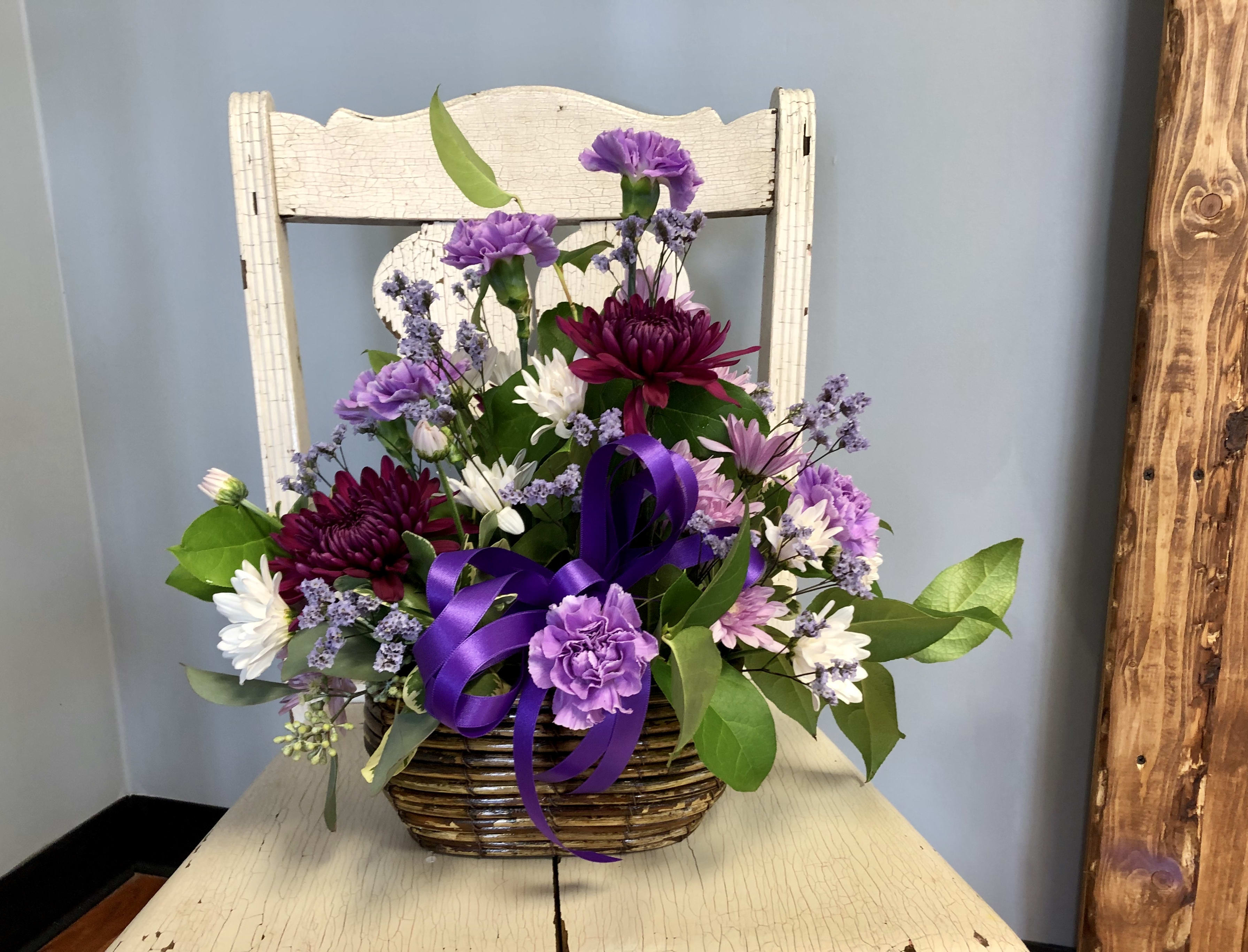 Pretty Purple Basket Arrangement in Murfreesboro, TN | Enchanted Flower Shop