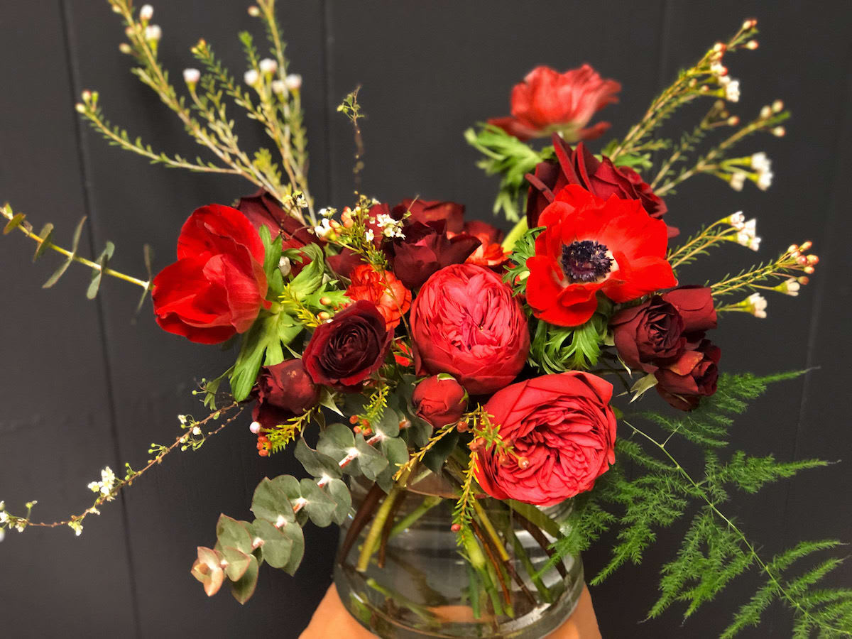 valentine's day glass pyramid vase arrangement in ...