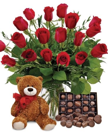 true love bear roses