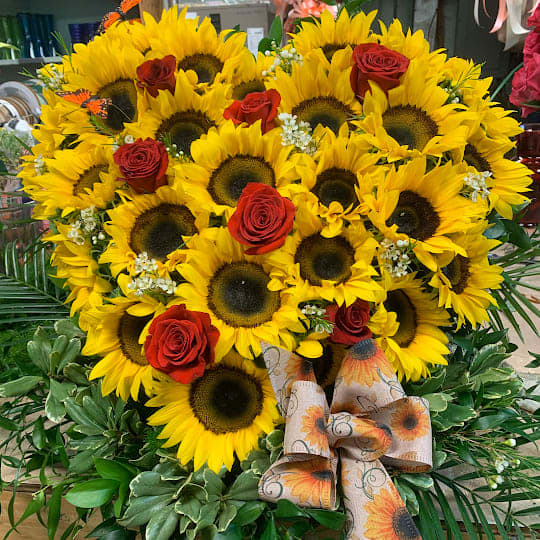 Sunflower and Rose Heart in Miami, FL | Dolly's Florist