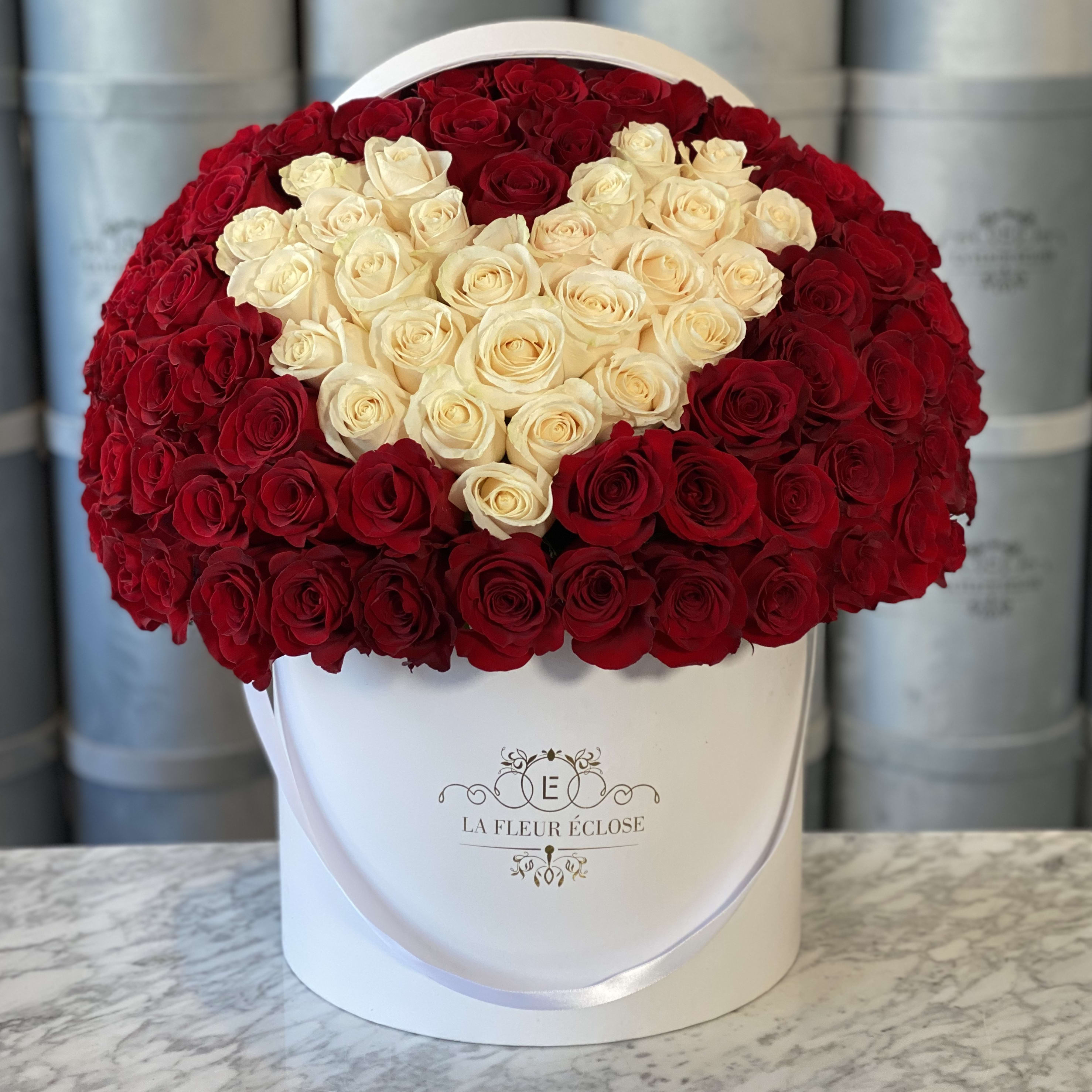 Signature 100 Red Heart Rose Box In Encino Ca La Fleur Eclose