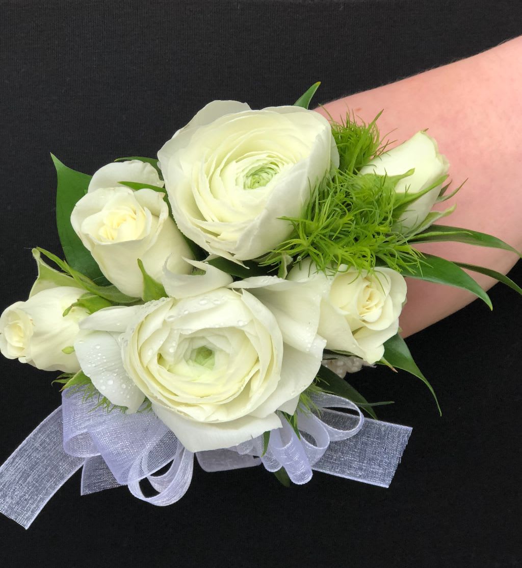 White Elegance Corsage in Montchanin, DE Petals Flowers and Fine Gifts